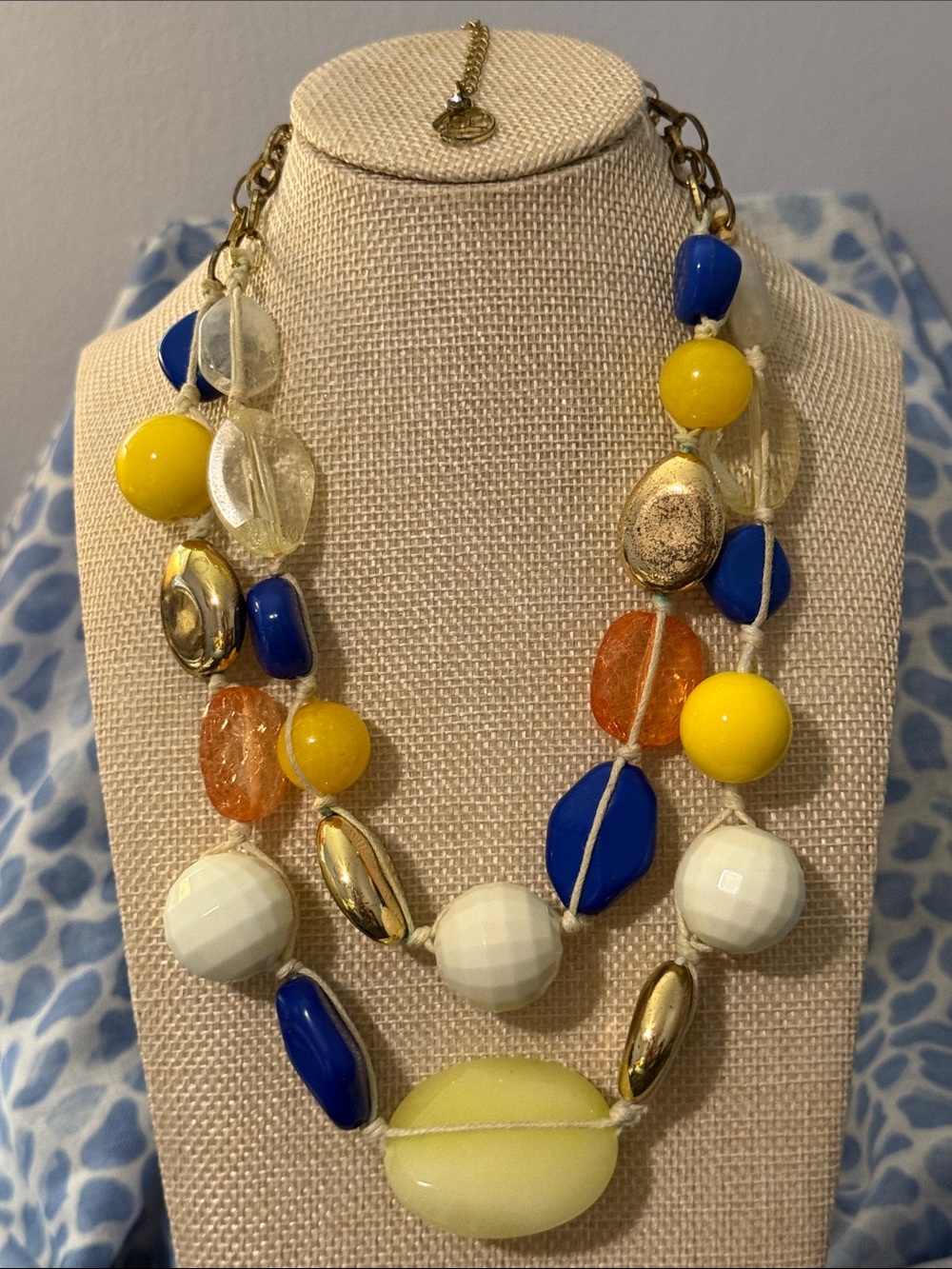 Erica Lyons Blue, Yellow, White & Gold Multi-Strand Beaded Necklace